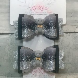 Sparkle Bear Sparkle Hair Clip in Gray and Black theme